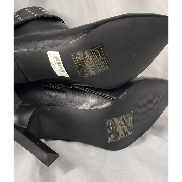 NEW Black Studded Stiletto Boot Geometric Heel Size 7.5 Faux Leather - Picture 11 of 13